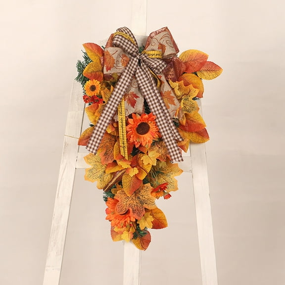 Clearance!Artificial Fall Wreath,Autumn Wildflowers Wreath for Front Door Wall Window Decor and Thanksgiving Harvest Festival Celebration