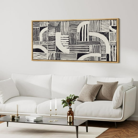 IDEA4WALL Extra Large Framed Canvas Print Wall Art Black and White Geometric Classic Art Antique Retro Totem Duotone Fine Art Oversized Artwork Minimalist Relax/Calm for Rooms - 60"x30"