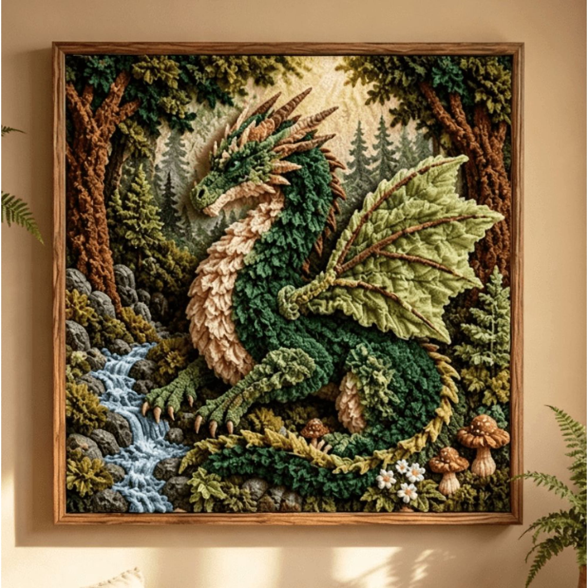 Mythic Dragon Realms 3D Fabric Poke Art Kit Fantasy Dragon Themed No‑Sew DIY Craft Set Includes Pre‑Cut Fabric Squares Poking Tool Wooden Display Stand for Adults Crafting (Green Dragon)