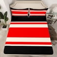 thumbnail image 2 of jejeloiu Modern Abstract Geometric Twin Sheet Sets,Retro Stripe Print Twin Fitted Sheet,Red Beige Black Flat Sheet For Men Women,Ultra Soft Home Decor,3-Piece, 2 of 7