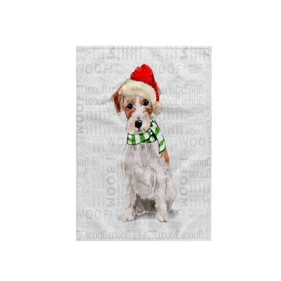 3dRose, Green and White Winter Scarf and Red Hat on Jack Russell Terrier Dog, 15x22 Hand Towel