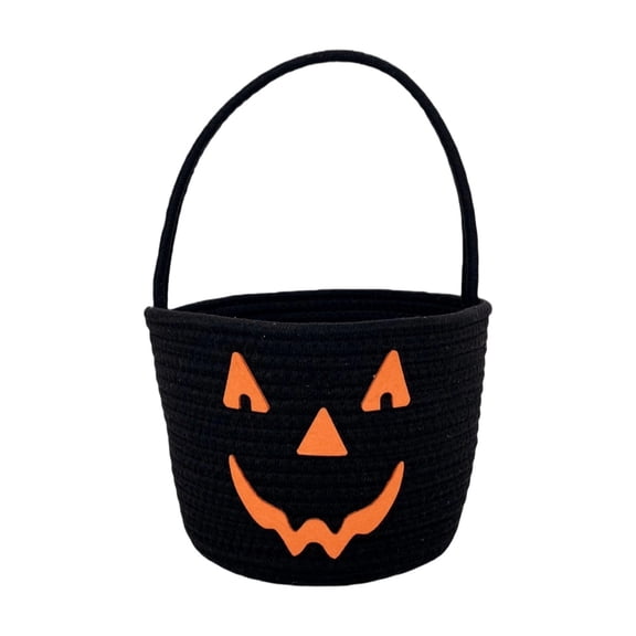 Halloween Candy Basket Woven Bin with Handles, Cute Candy Bowl for Outdoor Storage Home Organizer, Soft Basket to Fill, Decorative Container for Daily Use and Gift Giving, Fall Decor for Home