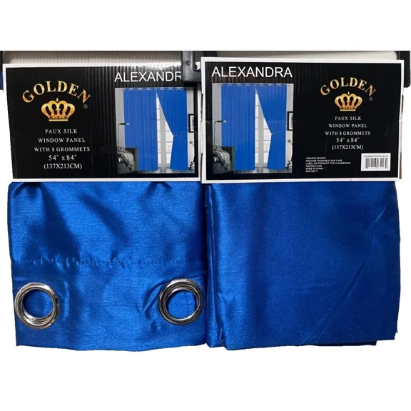 Set of 2 Grommet Top Faux Silk Curtain Panels, 84" Long, Royal Blue