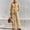 Yellow, variant on Women's 2 Piece Linen Matching Set V Neck Ruffle 3/4 Sleeve Button Down Gingham Plaid Top Wide Leg Pants Casual Outfit, L