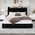 thumbnail image 4 of Amolife Queen Size Storage Bed Frame with Charging Station & 3 Drawers, Velvet Platform Bed with Upholstered Wingback Headboard, 900 LBS Capacity, Black, 4 of 14