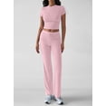 thumbnail image 5 of Women'S 2 Piece Lounge Sets Short Sleeve Tops Fold-over Flare Pants Casual Outfits Matching Set Light Pink L, 5 of 6
