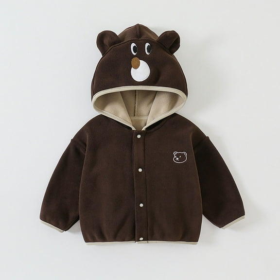 Eltusu Boys Fleece Jackets, Long Sleeve Hoodie Thermal Soft Winter Outerwear with Hoodie Coffee Size 3-4T