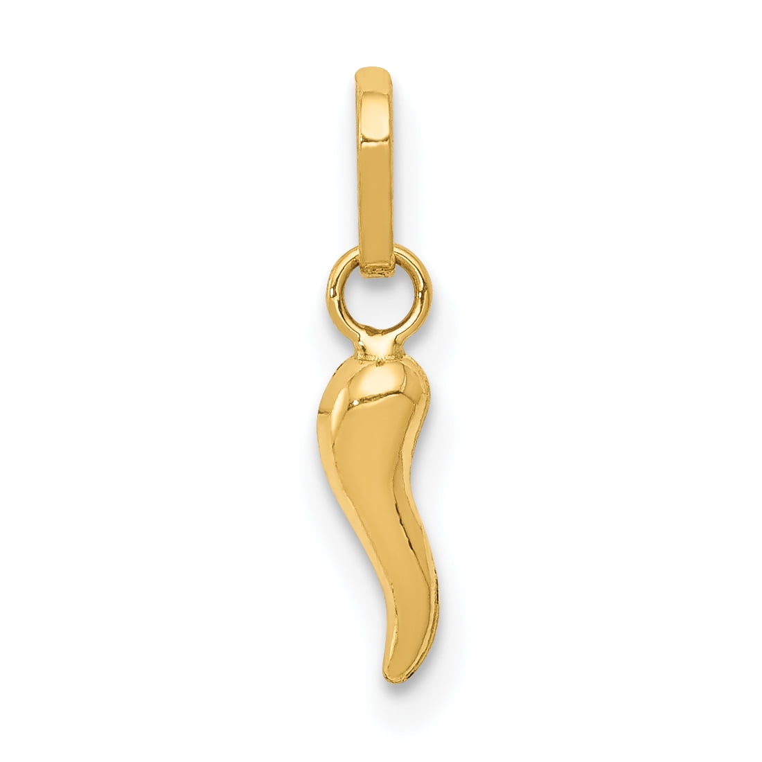 Italian Horn Pendant Solid 14k Yellow Gold Diamond Cut Charm Polished Genuine Classic 18 x 8 mm