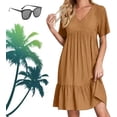 thumbnail image 1 of Ropa de mujer retro con cuello en V, vestido fluido de cintura informal suelto de color sólido para mujer, vestidos retro para mujer, 1 of 5