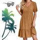 thumbnail image 1 of Ropa de mujer retro con cuello en V, vestido fluido de cintura informal suelto de color sólido para mujer, vestidos retro para mujer, 1 of 5