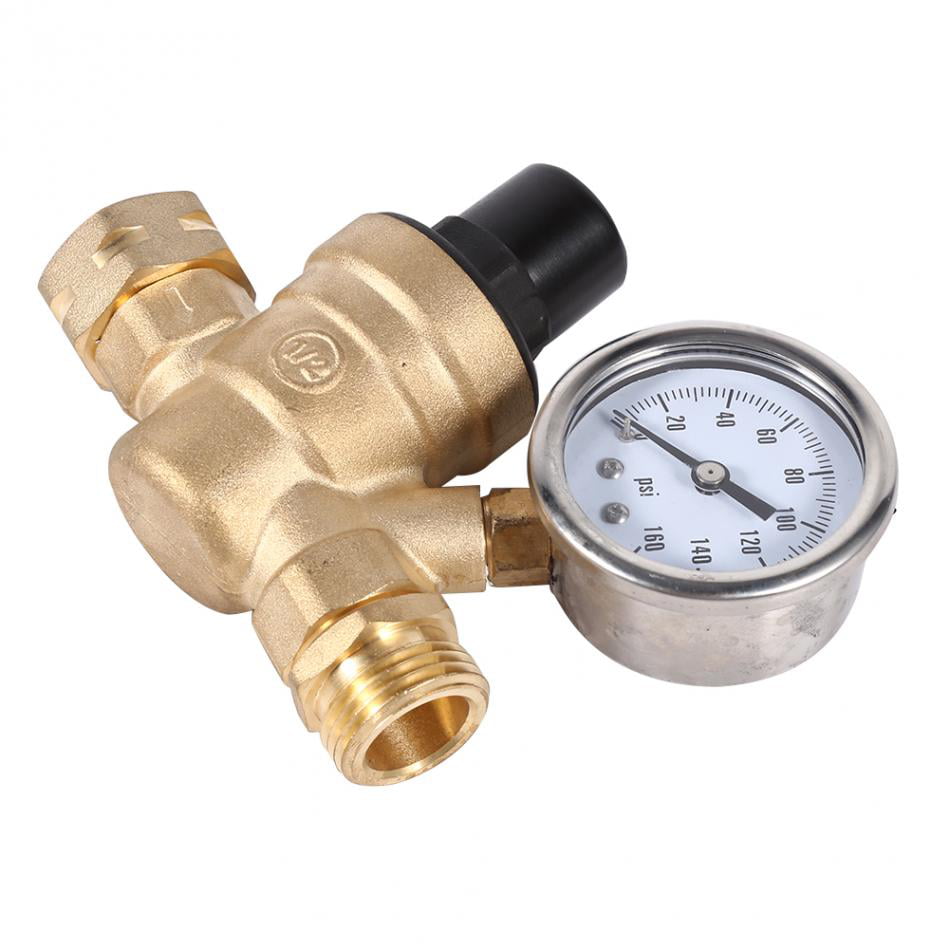 iMeshbean Water Pressure Regulator Brass Lead Free Gauge For RV Rv Adjustable Water Pressure Regulator With Gauge