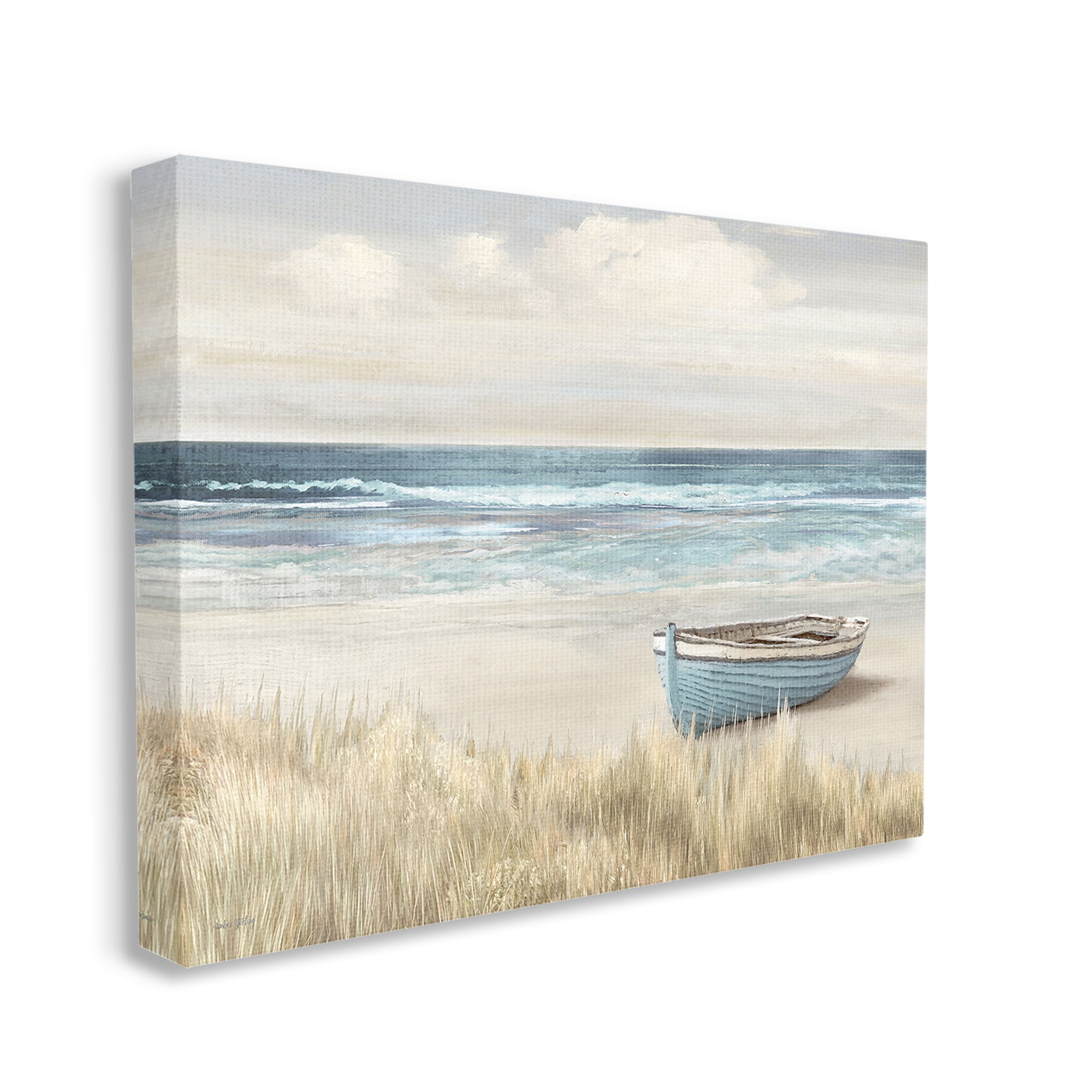 Stupell Industries Boat on Grassy Shore Landscape Painting Gallery Wrapped Canvas Art Print Wall Art, 30 x 24