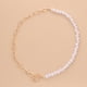 thumbnail image 2 of Collar de perlas para mujer, collar de cadena con clip chapado en oro, collar con hebilla, collar de cadena de perlas dulces, juego de 2 dorados, 2 of 5