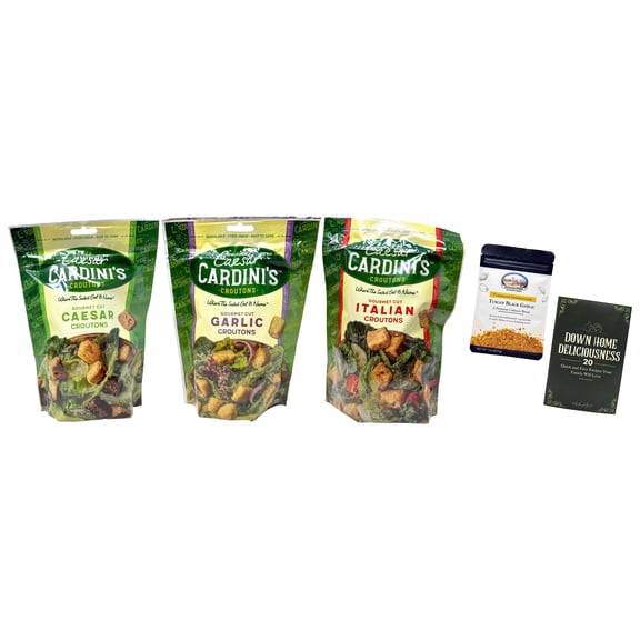 Cardini's Seasoned Croutons Variety 3-Pack | Italian, Caesar & Garlic | 15 oz | MerlinsMart Zine & Shawhan Farms Parmesan