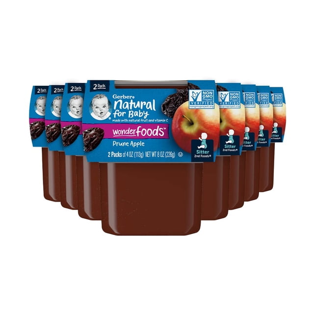 Baby Food Gerber 2nd Foods, ciruelas pasas con manzana, en tarros de 120 ml, 16 unidades