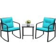thumbnail image 4 of Vineego 3 Pieces Patio Conversation Sets Outdoor Rocking Chair PE Rattan Bistro Rocker with Coffee Table, Blue, 4 of 7