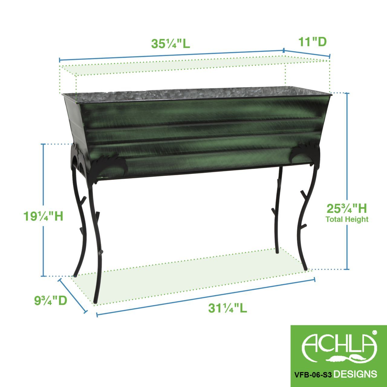 Achla 36" x 25"H Green Flower Box With Flora Stand