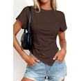 thumbnail image 3 of PRETTYGARDEN Womens Short Sleeve Crew Neck Trendy Shirts Spring Summer Y2K Going Out Tops Asymmetrical Ruched Blouse, 3 of 10