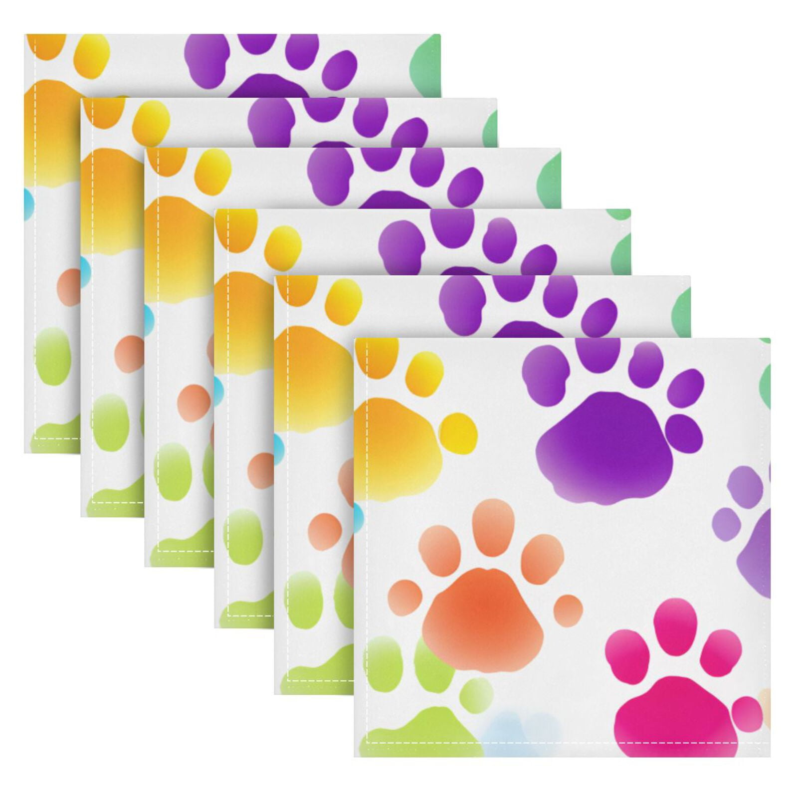 JSTEL Rainbow Dog Paw Prints Cloth Napkins Set of 6, 20x20 Inch Washable and Reusable Napkin for Decoupage Dinner Party Everyday Use