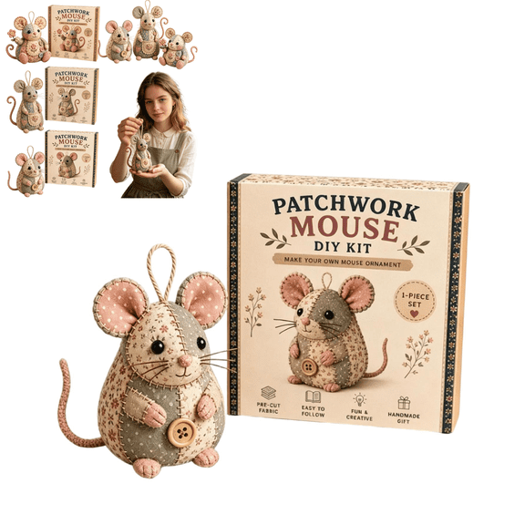 DIY Patchwork Mouse Sewing Kit, 3 Styles Beginner Craft Kit with Pre-Cut Fabric, Complete Sewing Supplies for Handmade Stuffed Animal Ornament, Vintage Style Decorative Craft Kit, 1 Pack. A
