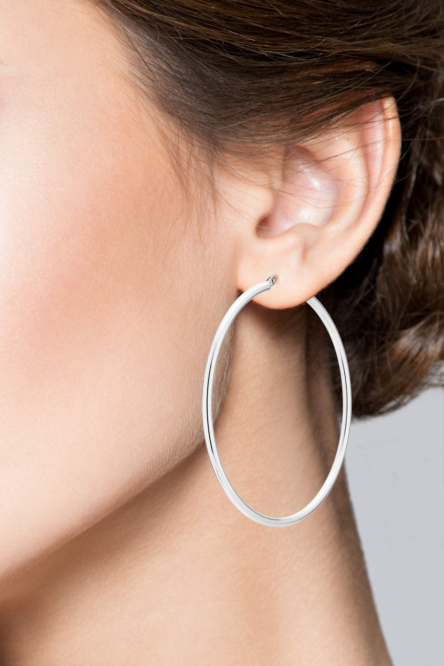 Miabella 925 Sterling Silver 2mm High Polished Round Tube Hoop Earrings for Women 50mm, 60mm Lightweight Earrings Made in Italy (50mm (2 Inches) wide)