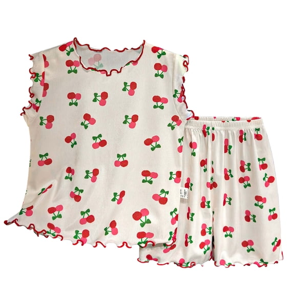 UAYOTSE Girls Comfortable and Breathable Set Cute Cartoon Printed Short Sleeve Shorts Two Piece Pajamas Set,Sizes 5-6 Years