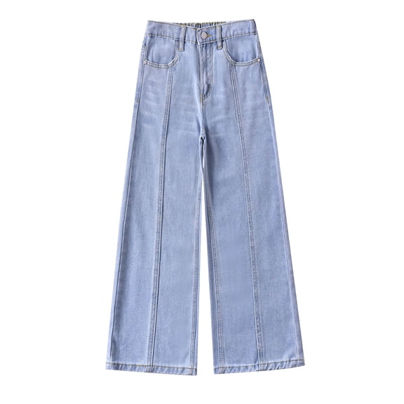 Pimfylm Tween Girl Cargo Jeans Kids Girls Casual Baggy Wide Leg Denim Pants Elastic Waist Casual Jeans Light Blue,Size for 11-12 Years