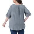thumbnail image 4 of DARING DIVA Women's Plus Crew Neck Lace Crochet Short Sleeve Blouse 4X Light Gray, 4 of 6