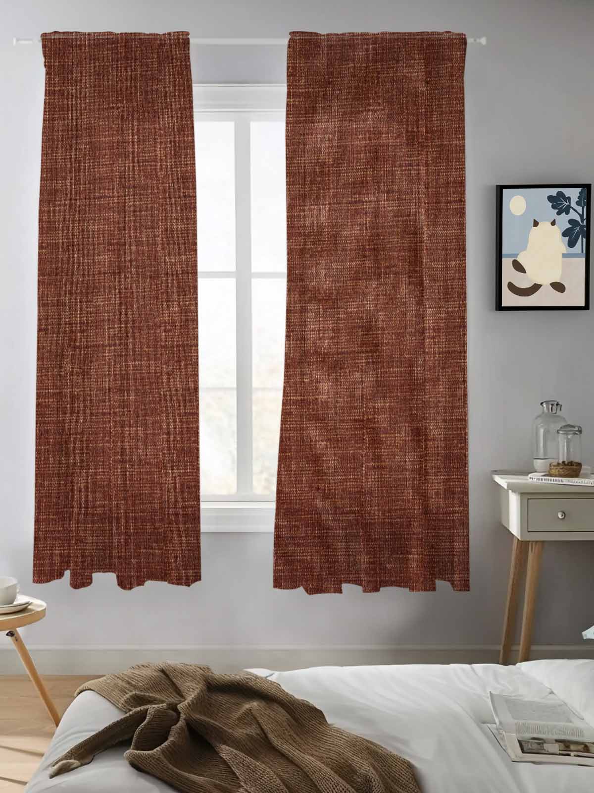 Dark Brown Curtains 63 Inch Length,Sheer Curtains for Bedroom Living Room Window Vintage Country Monochrome Chocolate Color Rod Pocket Drapes Kitchen Curtains Small Half Window 42"x63" 2 Panels