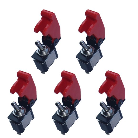 ESUPPORT 12V 20A Red Cover Rocker Toggle Switch SPST ON/OFF Car Truck Boat 2Pin Pack of 5