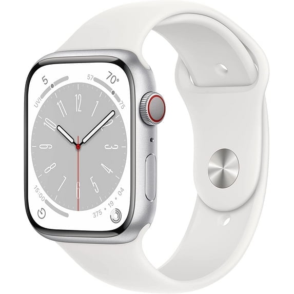 Pre-Owned Apple Watch Series 8 (GPS Cellular) 45mm Silver Aluminum Case with White Sport Band