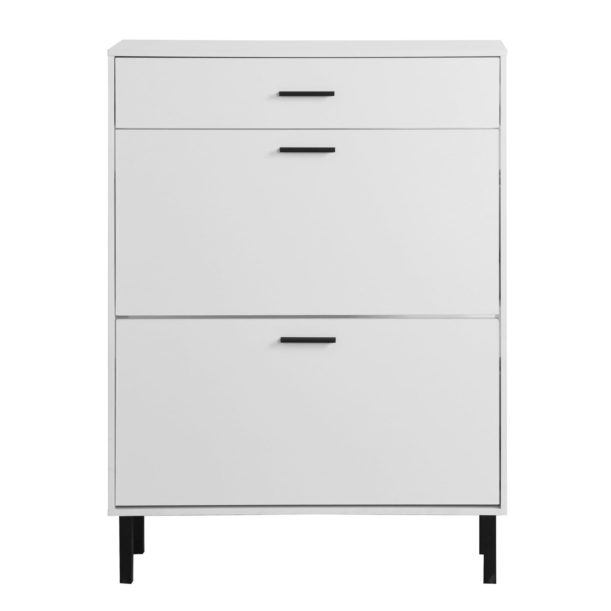 Kadyn 43.30"H Shoe Cabinet, Freestanding Shoe Rack Storage Organizer with Drawers & Metal Legs, White Shoe Storage Cabinet with 2 Flip Drawers for Entryway