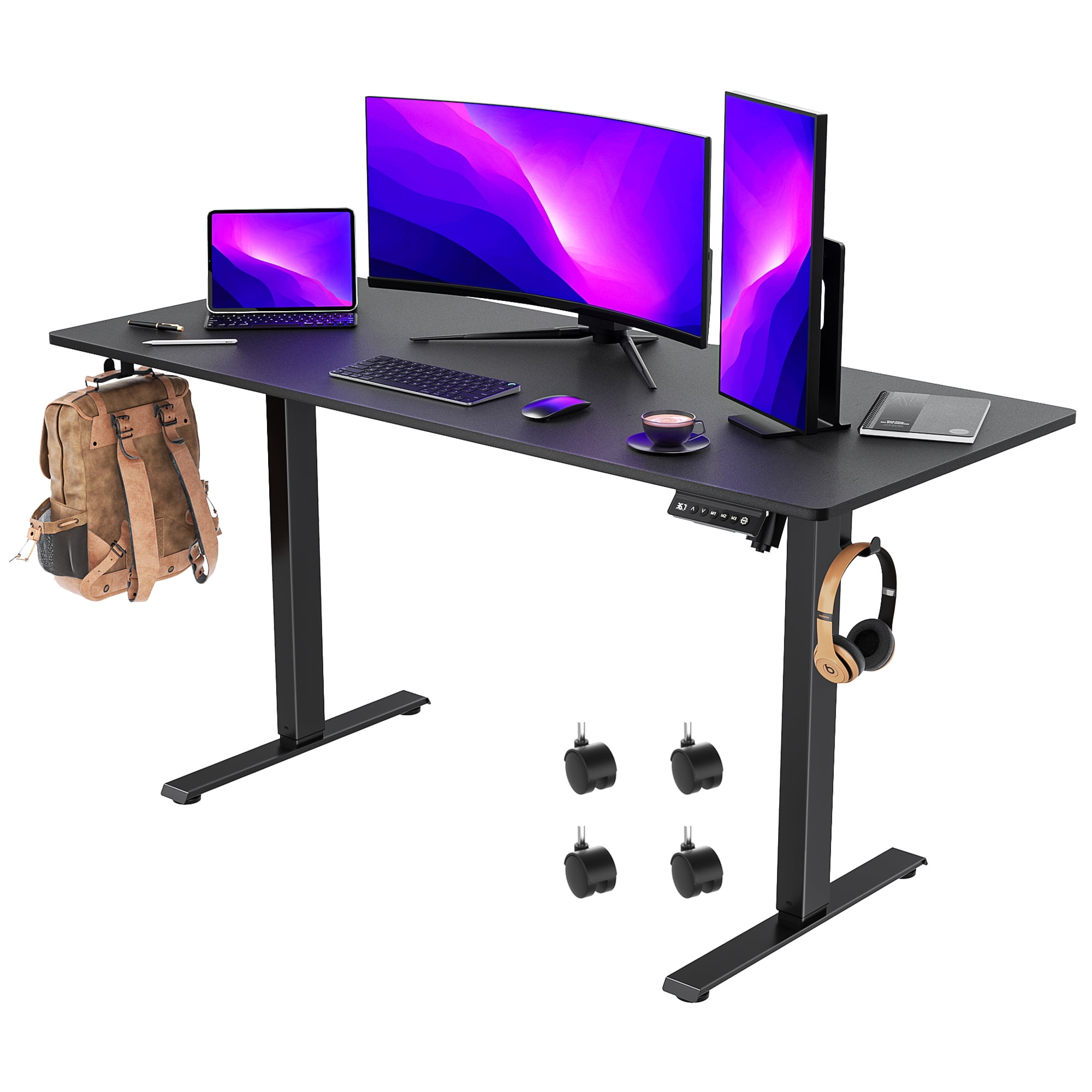 VVENACE Electric Standing Desk, Office Desk, Computer Desk, 55 inch 4 Memory Height Ergonomic Sit Stand up Desk, Height Adjustable Desk, Black, 2 Split Boards