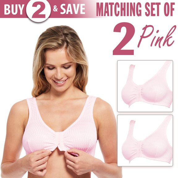 Carole Martin Full-Freedom Comfort Bra Wireless Front Closure Style 7218 Set of 2-Pink 40