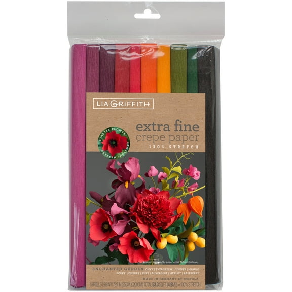Lia Griffith 98" x 787" Extra Fine Crepe Paper, Assorted Colors (10 Rolls)