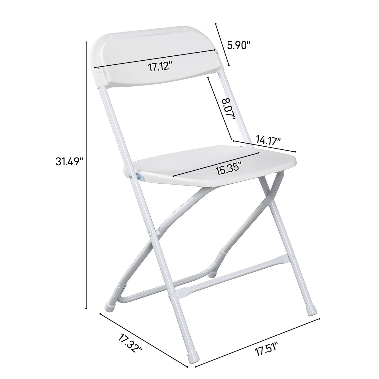 Astoutdoor Plastic Folding Chairs, White, Set of 10, 17.72 x 18.90 x 31.50 in
