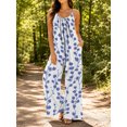 thumbnail image 5 of Women'S Blue White Small Flowers Jumpsuits Sleeveless Spaghetti Strap Loose Baggy Wide Leg Overalls Romper, 5 of 7