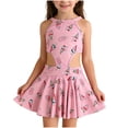 thumbnail image 1 of Girls Swimsuit Set, Kids Two Piece with Shorts, Toddler Rash Guard Alternative, Round Neck Hanging Neck Design, Childrens Bathing Suit for Pool Beach, Cute Summer Vacation Wear for 1-6 Years, 1 of 7