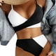 thumbnail image 3 of Traje de baño de bikini Bloque de color Cruzado Lazo Espalda Cintura alta Mujeres Trajes de baño de 2 piezas para playa Piscina Negro XL, 3 of 6