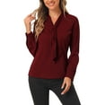 thumbnail image 1 of INSPIRAR CHIC Blusas de Manga Larga para Mujeres Chifón Plisado con Cuello de Lazo Camisa de Oficina Talla M Rojo Oscuro, 1 of 6