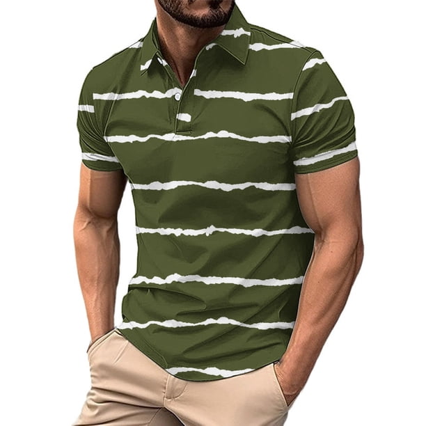 Los Hombres de Manga Corta Botón Arriba de la Camisa de la Impresión Del Suéter de la Camisa de Cuello de Vuelta, Poliéster