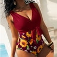 thumbnail image 2 of Traje de baño de bikini de una pieza con estampado de girasol y encaje para mujer con estampado superpuesto de talla grande Fridja nalpqowj24266, 2 of 8