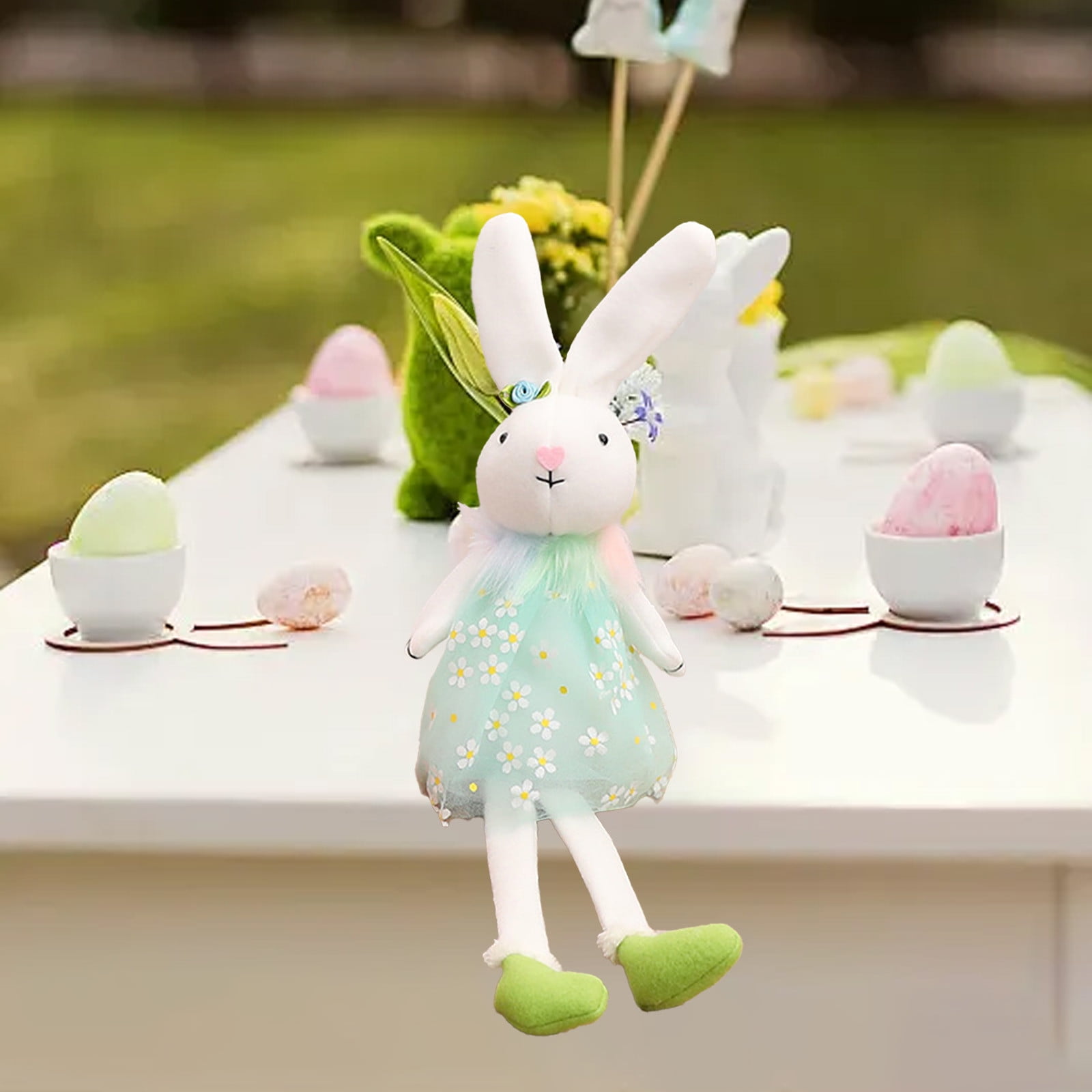 SHENGXINY Easter Bunny Plush, Fabric Bunny Rabbit Toy, Easter Decorations, Stuffed Animals,Standing Statue With Carrots Baskets For Layered Plates Table Decor Blue 17.32x5.91x5.91in