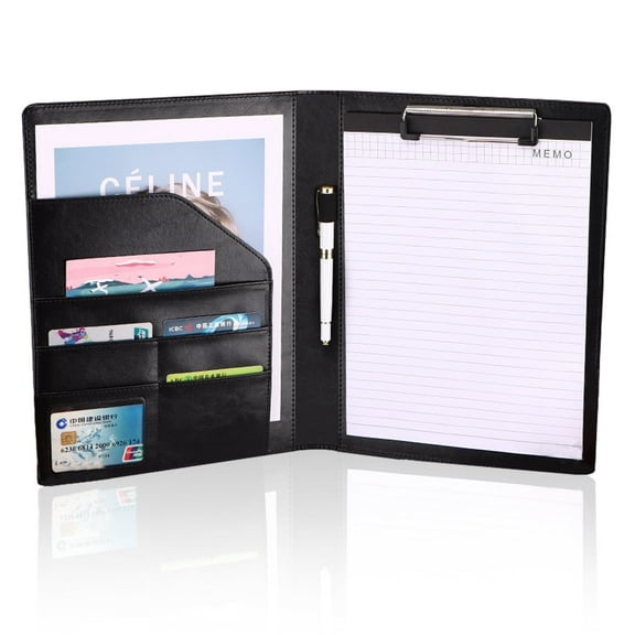 Kabuer Leather Padfolio Professional File Folder with Pen Holder, Black