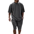 thumbnail image 2 of Men'S Terry Cloth Loose Fit Drop Shoulder Short Sleeve T Shirt And Drawstring Waist Shorts Set Casual Summer Loungewear For Daily Wear,Dark Gray,XXXL, 2 of 4