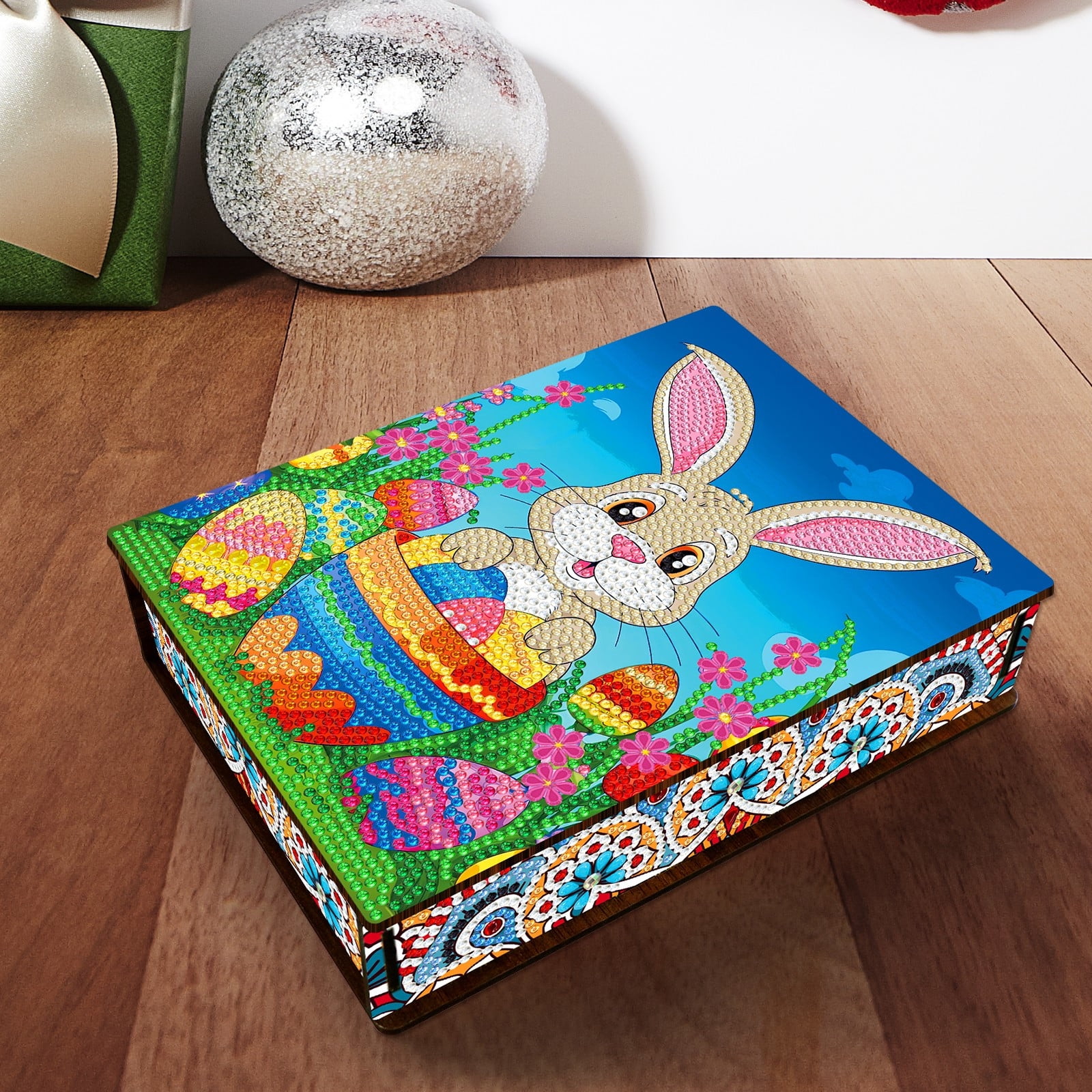 FLOPESN Easter Bunny Eggs DIY Diamond Art Painting Storage Box, Diamond Painting Large Capacity Holiday Storage Box placable jewelry, cosmetics, and small items