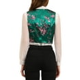thumbnail image 3 of INSPIRE CHIC Women's Floral Pattern V Neck Sleeveless Button Satin Waistcoat Vest XL Dark Green, 3 of 7