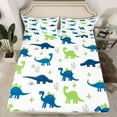 thumbnail image 2 of Manfei Blue Green Dino Bed Sheets for Kids Boys, Cartoon Dinosaur King Sheets, Cute Wildlife Sheet Set, Ultra Soft Home Decor 4-Piece, 2 of 7