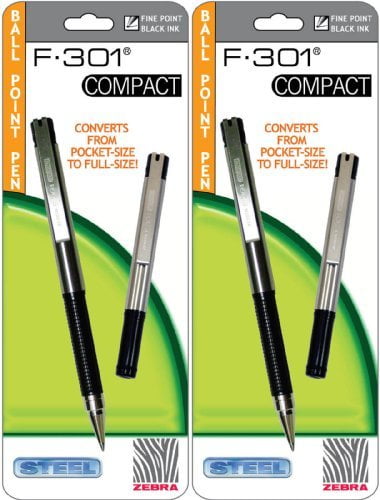 4 Zebra F-301 Compact Ballpoint Pens (2 Packs of 2), Black