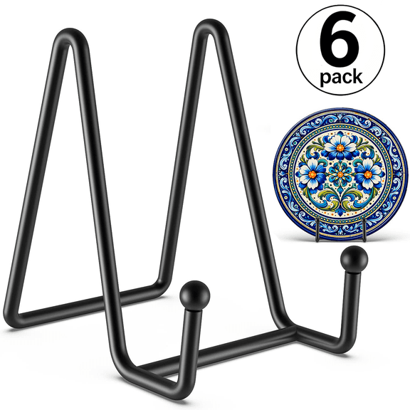 Minorsun Plate Stands for Display 4.5" 6 Pack, Book Holder Versatile Metal Tabletop Easels for Pictures Photos Cookbooks Tablets Ceramic Home Decor, Black